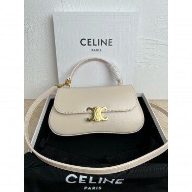 TEEN CELINE LOLA IN SHINY CALFSKIN-WHITE COTTON