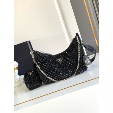 Borsa Prada Re-Edition 2005 in raso con cristalli