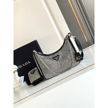 Borsa Prada Re-Edition 2005 in raso con cristalli