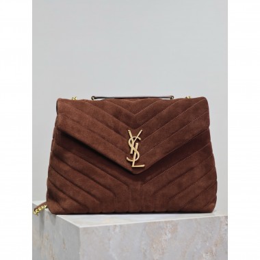YSL Yves Saint Laurent Medium Chain Bag in Suede-Dark brown