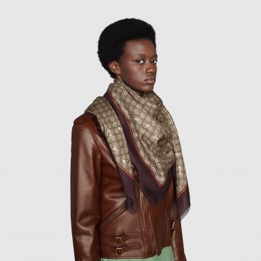 GG Print With Horsebit Silk Shawl