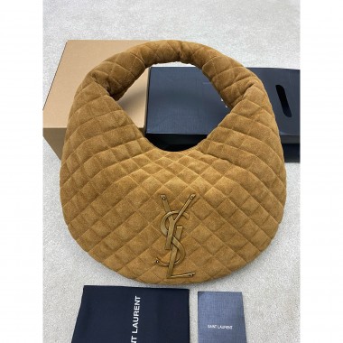 Saint Laurent Icare Medium Hobo in Quilted Suede-Brown