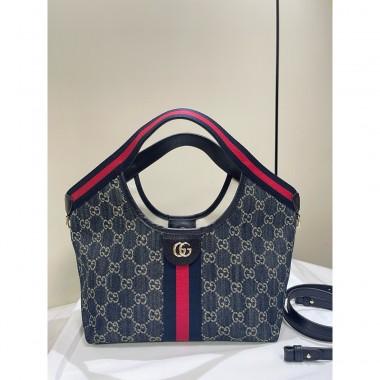 Gucci Giglio small tote bag-Blue and white GG denim