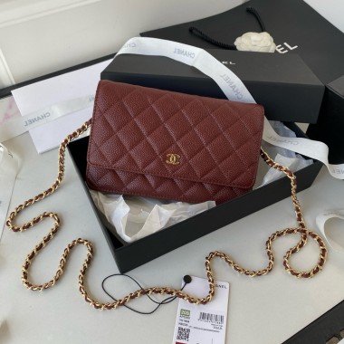 Chanel Classic Wallet on Chain in Grained leather-Burgundy 
