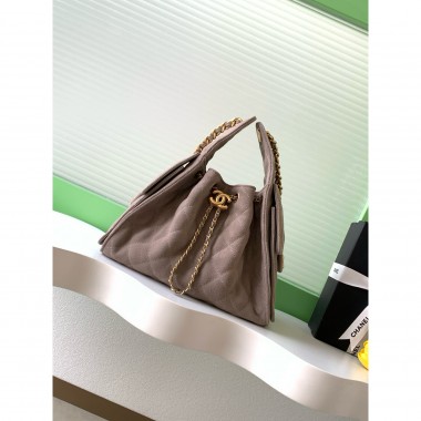 Chanel 25 Small handbag in Suede Calfskin-Light grey