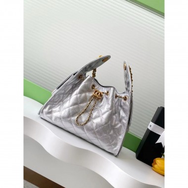 Chanel 25 Small handbag -Silver Grained leather 