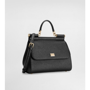 Authentic quality- Dolce Gabbana Large Sicily Handbag in in Dauphine leather -Black
