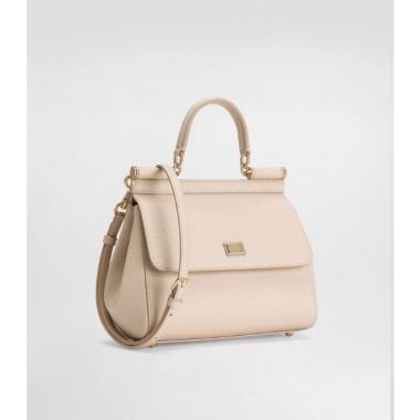 Authentic quality- Dolce Gabbana Medium Sicily Handbag in in Dauphine leather -Beige