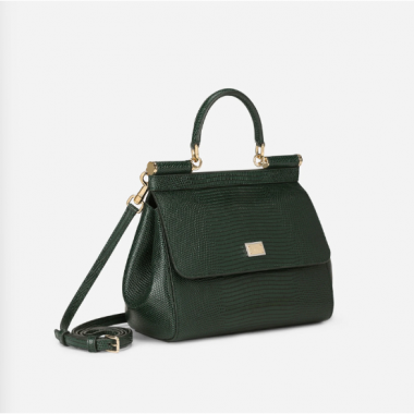 Authentic quality- Dolce Gabbana Medium Sicily Handbag in in iguana-print calfskin-Dark green