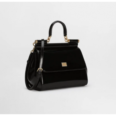 Authentic Quality- Dolce Gabbana Medium Sicily Handbag in Polished calfskin- Black