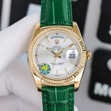 Rolex Day-Date 36mm , Oyster, leather, 18K yellow gold
