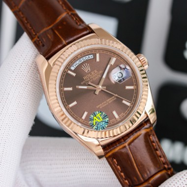 Rolex Day-Date 36mm , Oyster, leather，18K rose gold