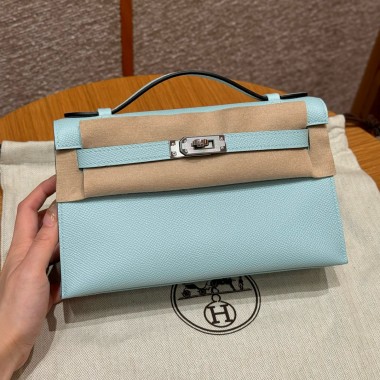 Hermes Kelly Pochette in Epsom Leather- Blue zephyr