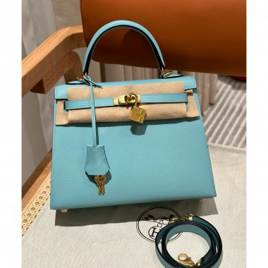 Hermes Kelly 25 / 28  in Epsom Leather-Blue atoll