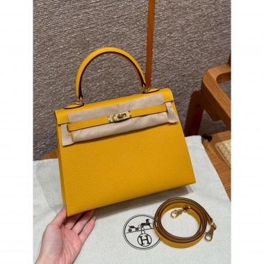 Hermes Kelly 25 / 28  in Epsom Leather-Jaune ambre