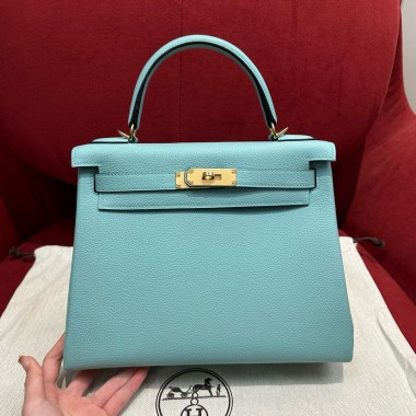 Hermes Kelly 25 / 28  in togo leather-Blue atoll
