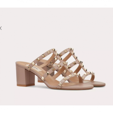 Valentino Rockstud calfskin slide sandals 6cm  , Size 35-41