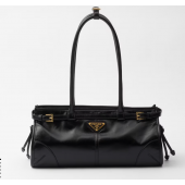 Prada SoftLux Medium Leather Tote-Black 