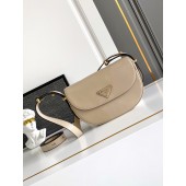 Borsa a spalla Prada Arqué con pattina in pelle-Sabbia