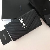 YSL long Caviar Wallet-black/silver