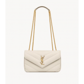 Saint Laurent Loulou Small in matelasse lambskin-Blanc Vintage