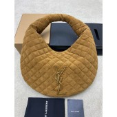 Saint Laurent Icare Medium Hobo in Quilted Suede-Brown