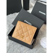 Chanel Beige pelle granulata piccolo portafoglio piegato hardware oro