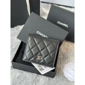 Chanel nero pelle granulata piccolo portafoglio piegato hardware argento