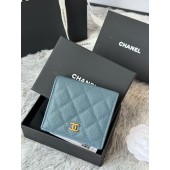 Chanel Blue pelle granulata piccolo portafoglio piegato hardware oro
