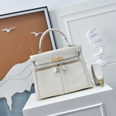 Hermes Kelly Lakis Pocket 28 / 32 in Swift Leather-Cream white