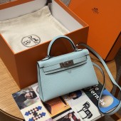 Hermes Mini Kelly Epsom leather-Blue zephyr