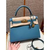 Hermes Kelly 25 / 28  in Epsom Leather-Blue jean