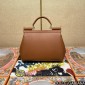 Authentic quality- Dolce Gabbana Large Sicily Handbag in in Dauphine leather-Brown